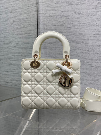 DIOR LADY SMALL WHITE GOLD HARDWARE