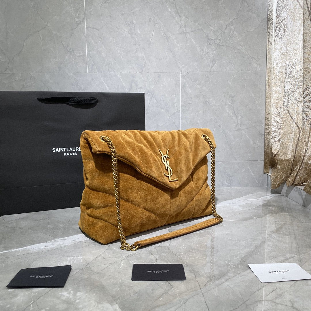 SAINT LAURENT Puffer Toy quilted leather-trimmed suede shoulder bag