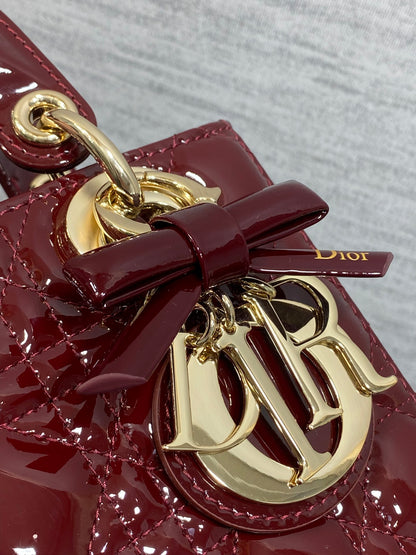 CHRISTIAN DIOR LADY DIOR BURGUNDY GOLD HARDWARE