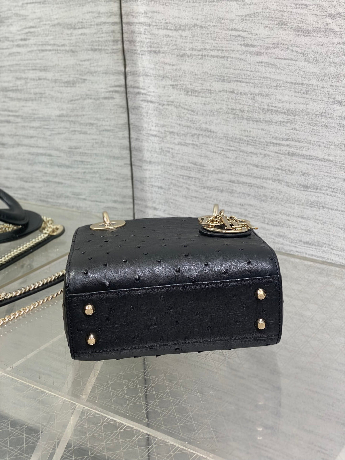 Christian Dior Mini Lady Dior bag in Black Ostrich leather