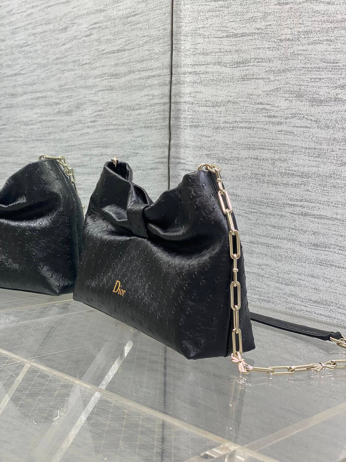 Dior Bow Bag Small Black Ostrich Leather