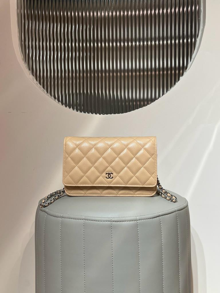 CHANELCaviar Quilted Wallet on Chain WOC Beige