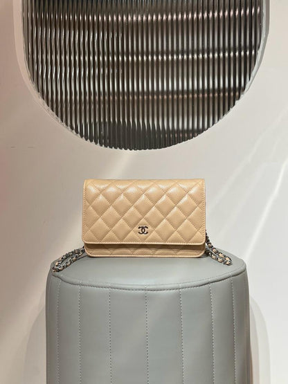 CHANELCaviar Quilted Wallet on Chain WOC Beige