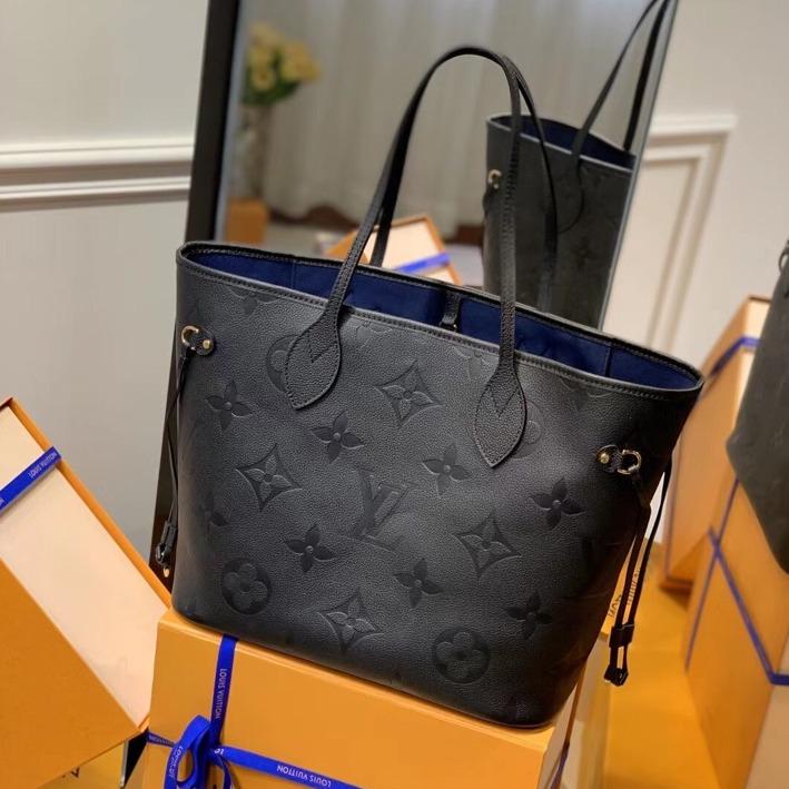 LV NEVERFULL MM 32 BLACK EMBOSSED COWHIDE LEATHER