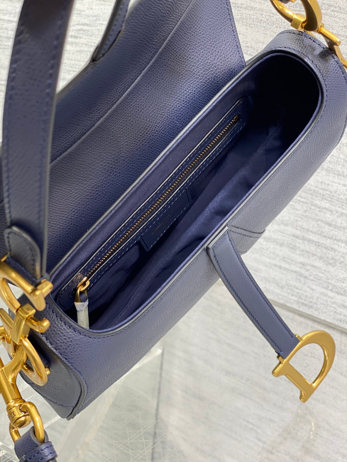 Dior Saddle Bag in Deep Ocean Blue Gold Hardware