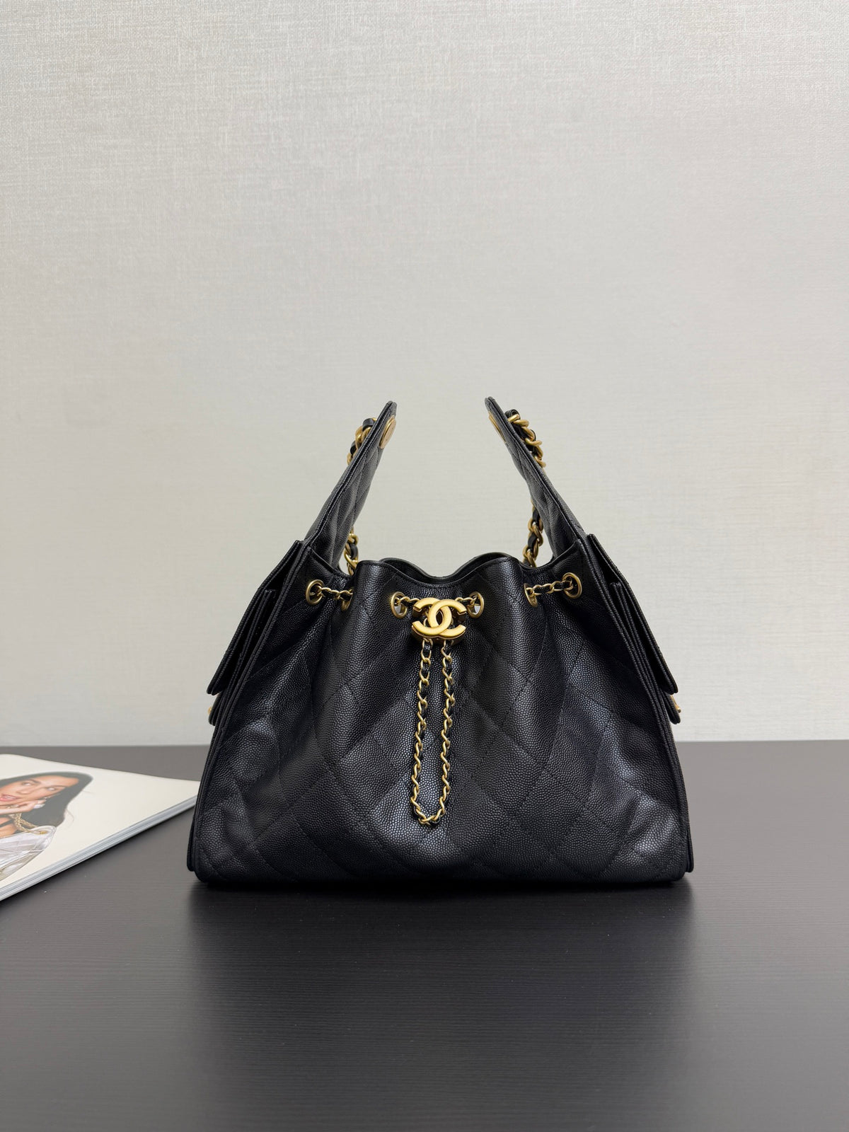 Chanel 25 Small Black Caviar Leather Gold Hardware
