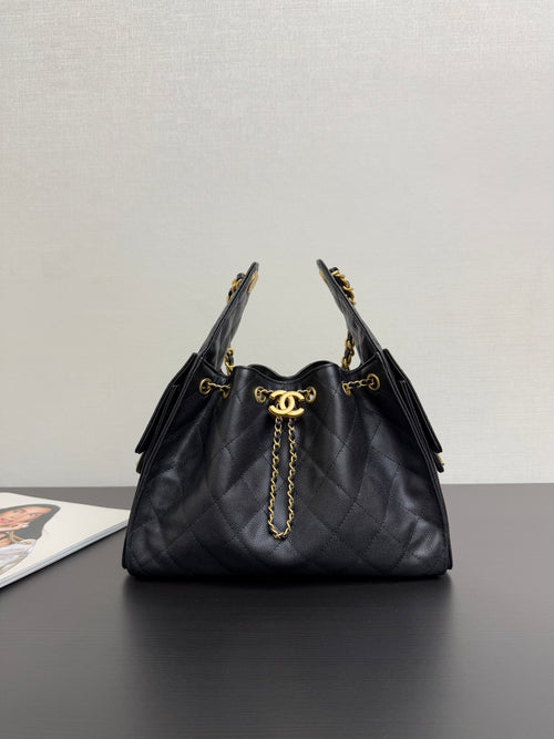 Chanel 25 Small Black Caviar Leather Gold Hardware