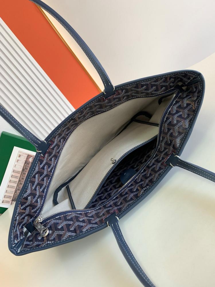 Goyard Navy Blue Goyardine Coated Canvas and Leather Saint Louis PM Tote