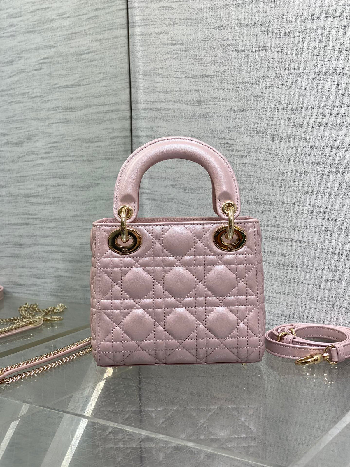 DIOR LADY DIOR MINI PINK GOLD HARDWARE