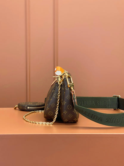 Louis Vuitton LV Multi Pochette Handle Fabric Green Handbags Monogram