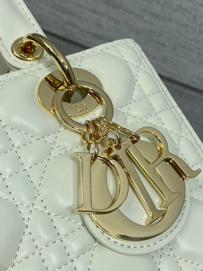 Dior Medium Lady Bag in White Gold Hardware