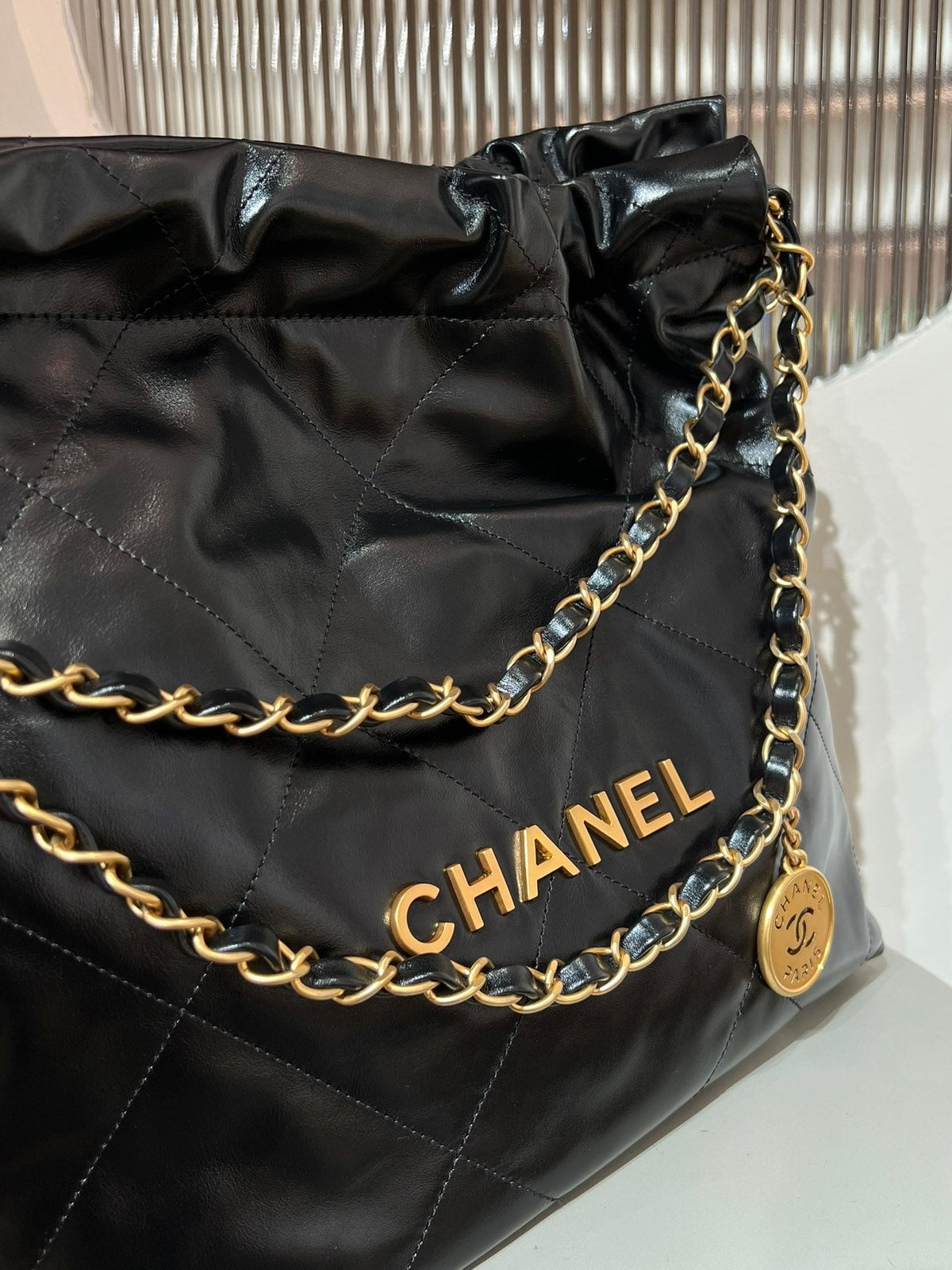 CHANEL 22 Bag Small Gold & Black Lambskin Leather