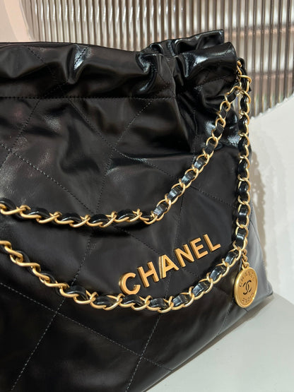 CHANEL 22 Bag Small Gold & Black Lambskin Leather