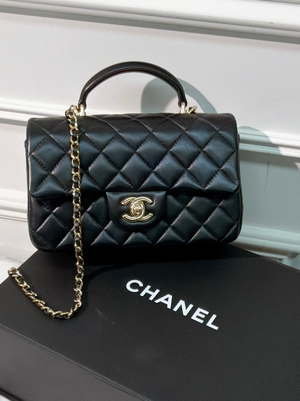 Chanel Classic Flap Top Handle Black Sliver Hardware