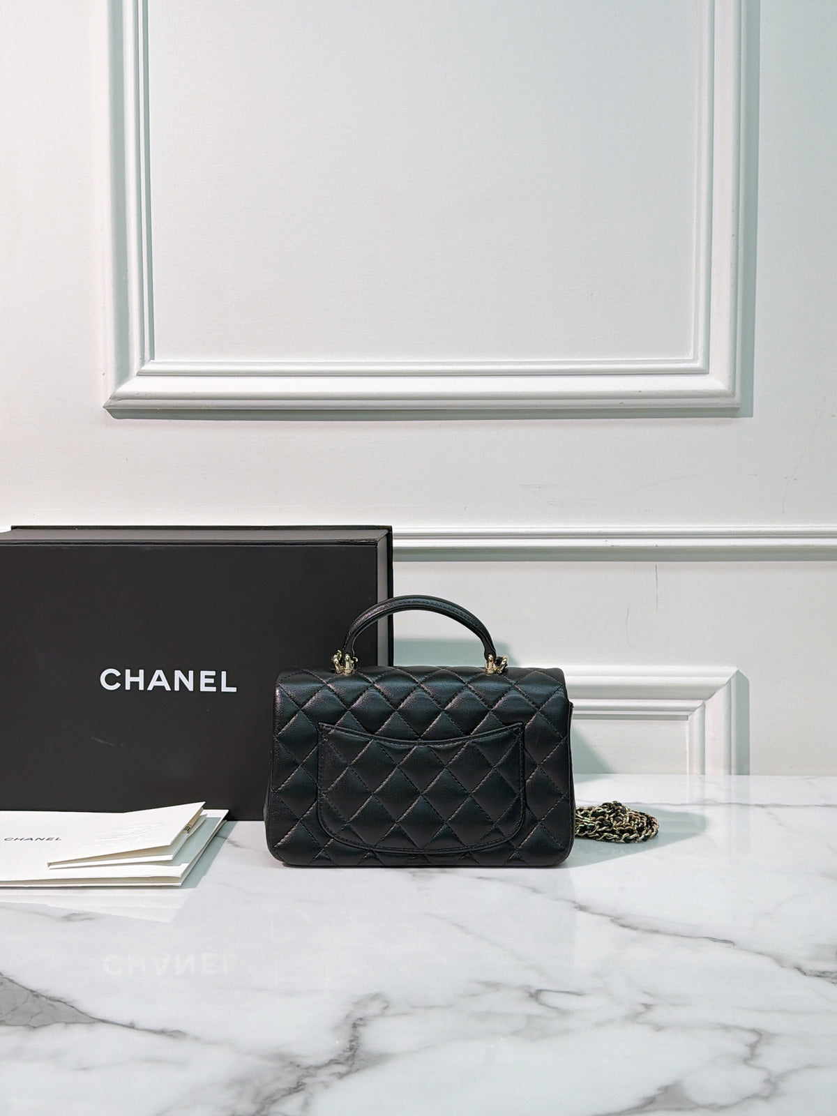 Chanel Classic Flap Top Handle Black Sliver Hardware