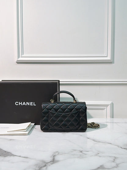 Chanel Classic Flap Top Handle Black Sliver Hardware