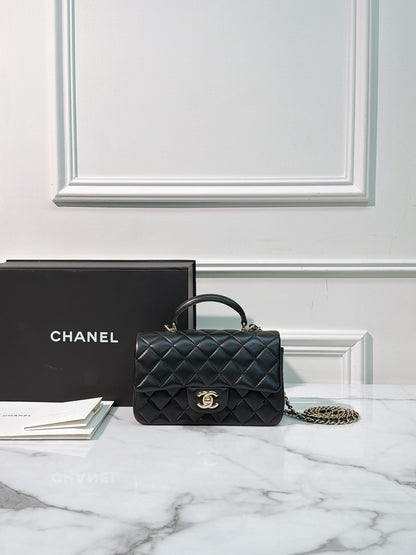 Chanel Classic Flap Top Handle Black Sliver Hardware