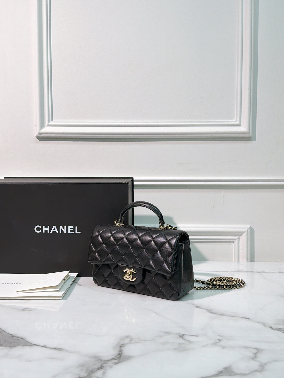 Chanel Classic Flap Top Handle Black Sliver Hardware