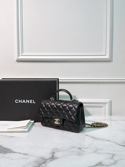Chanel Classic Flap Top Handle Black Sliver Hardware