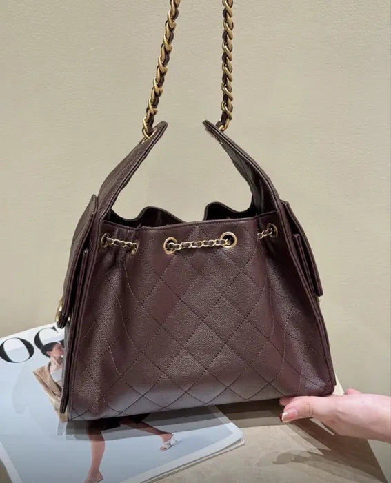 CHANEL 25 Small Handbag Grained Calfskin & Gold-Tone Metal Brown