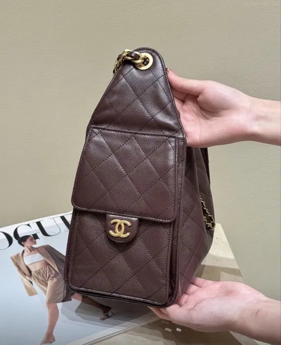 CHANEL 25 Small Handbag Grained Calfskin & Gold-Tone Metal Brown