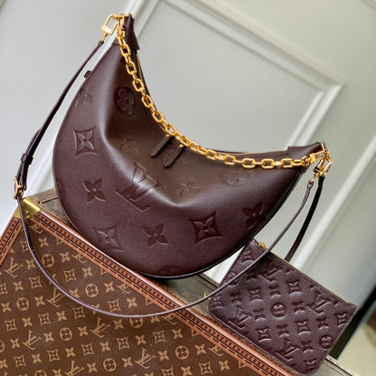 LOOP HOBO 38 IN DARK BROWN MONOGRAM EMPREINTE CALFSKIN EMBOSSED LOGO
