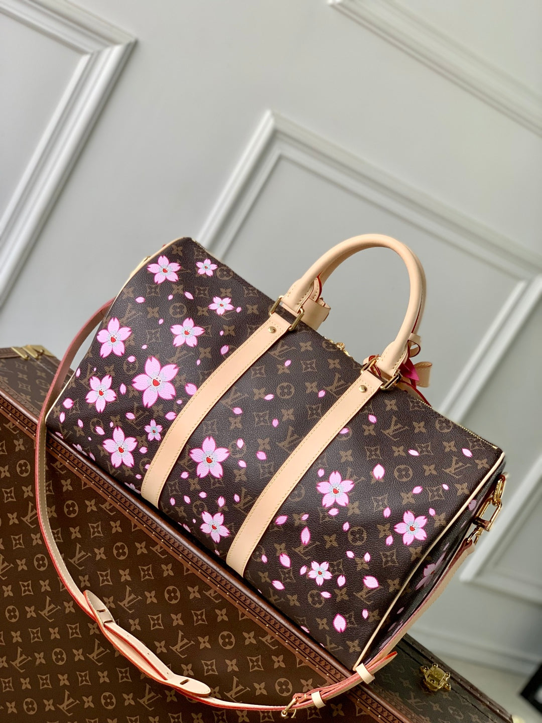 KEEPALL BANDOULIÈRE CHERRY BLOSSOM 45 IN SAKURA BROWN MONOGRAM COATED CANVAS