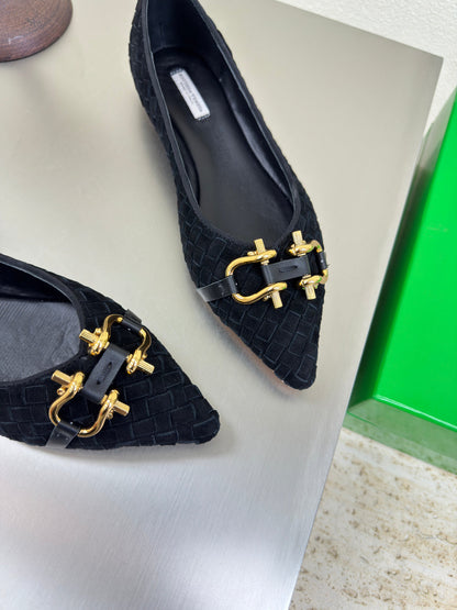 BALLET FLAT IN BLACK INTRECCIATO SUEDE