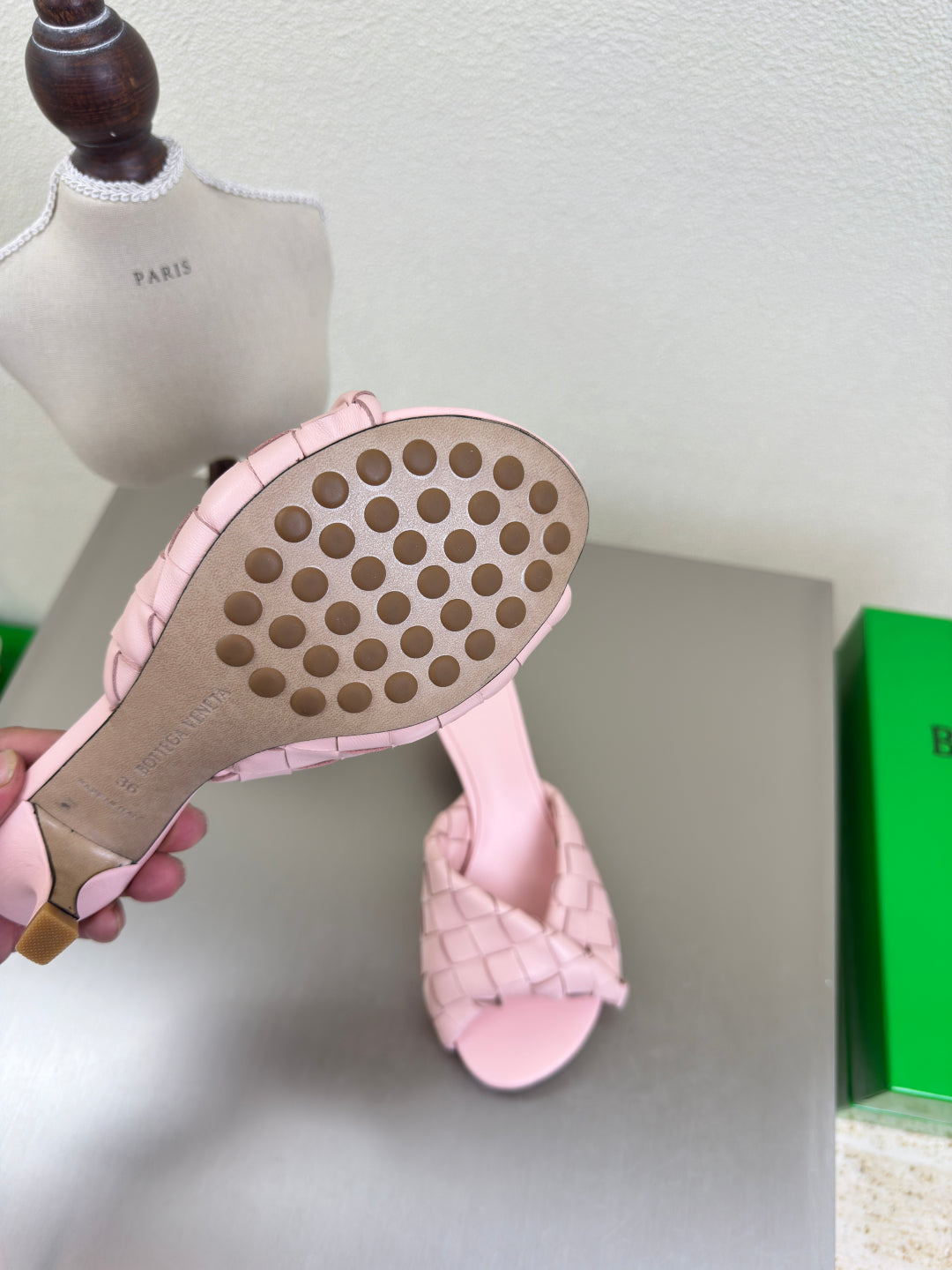 BLINK HIGH 5 CM MULE IN LIGHT PINK INTRECCIATO LEATHER