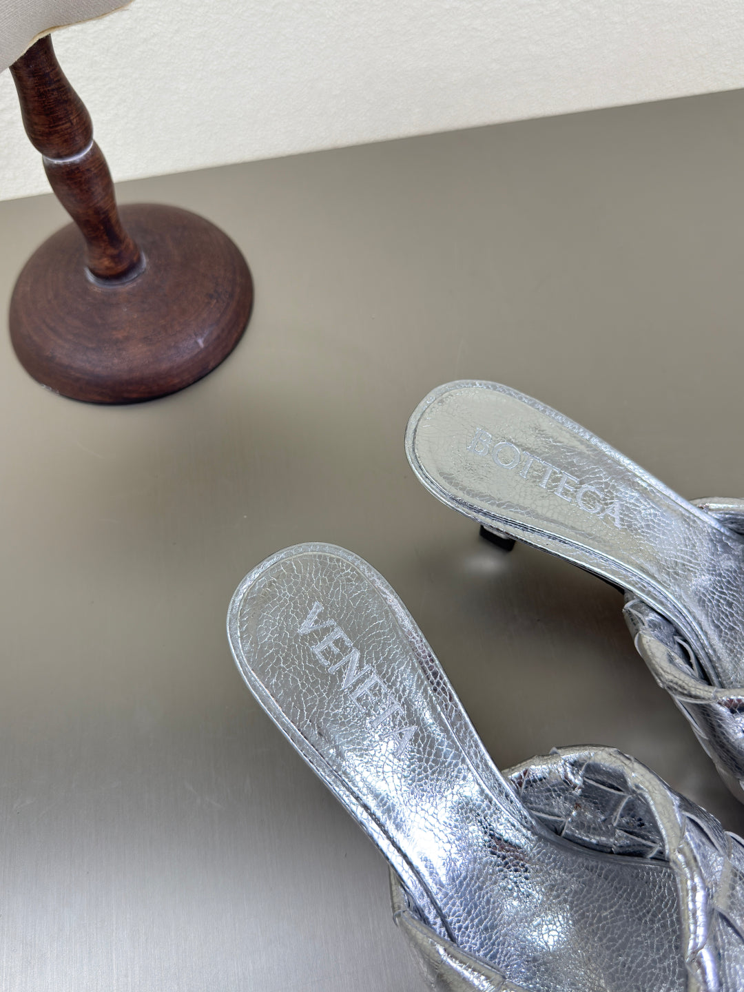 BLINK HIGH 5 CM MULE IN SILVER INTRECCIATO LEATHER