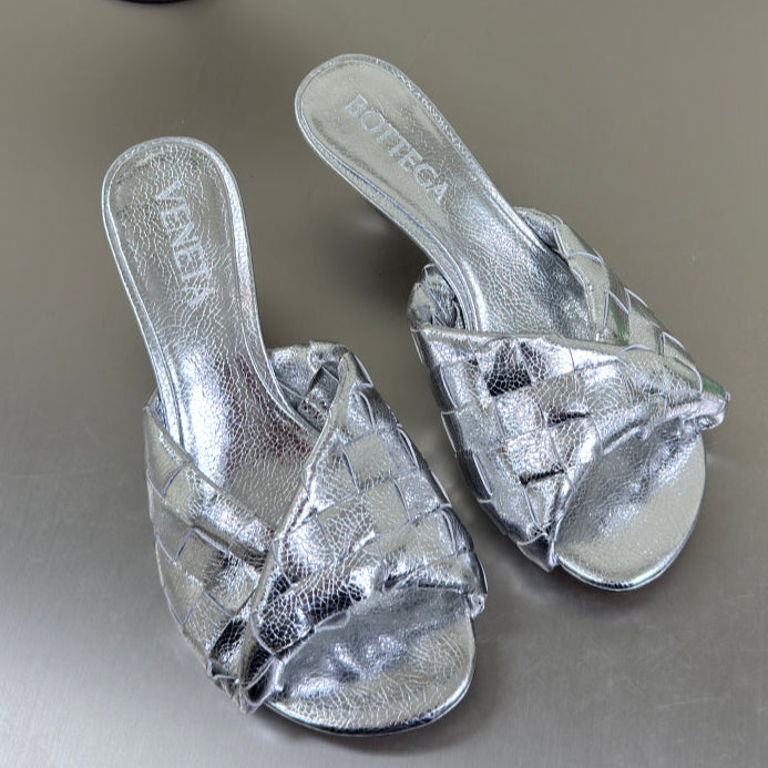 BLINK HIGH 5 CM MULE IN SILVER INTRECCIATO LEATHER