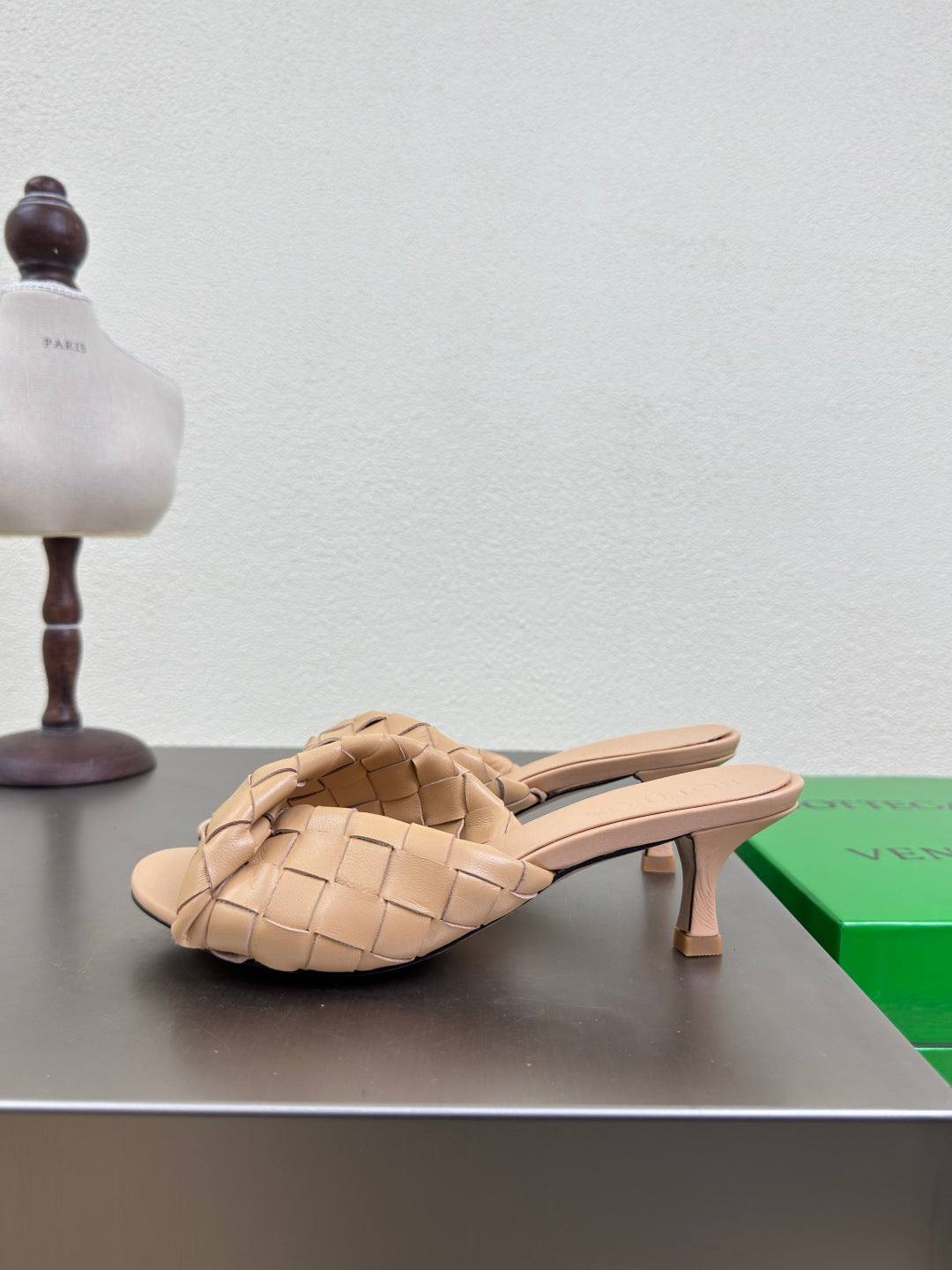 BLINK HIGH 5 CM MULE IN BUFF BEIGE INTRECCIATO LEATHER
