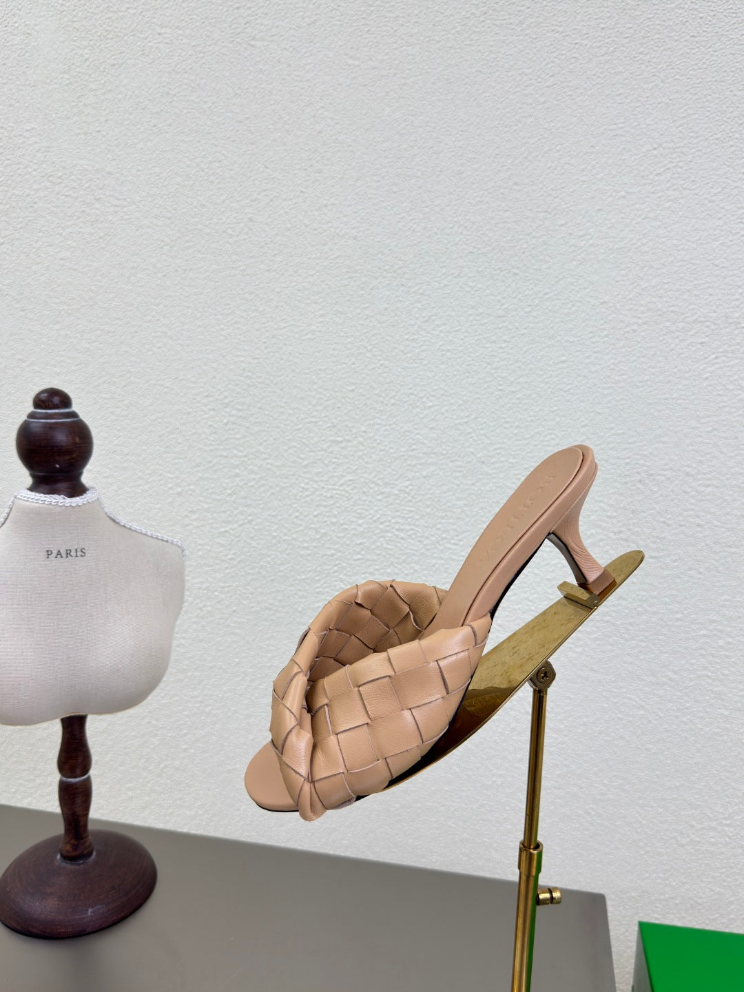 BLINK HIGH 5 CM MULE IN BUFF BEIGE INTRECCIATO LEATHER