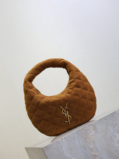 YSL ICARINO MINI 17 IN CARAMEL QUILTED SUEDE GOLD HARDWARE
