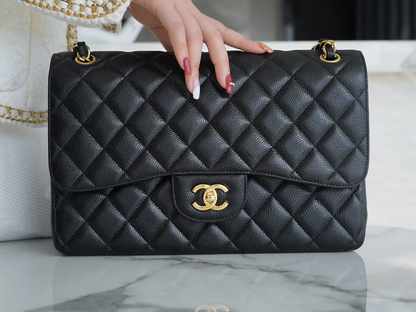 CHFLAP BAG JUMBO 30CM GOLD HARDWARE BLACK CAVIAR