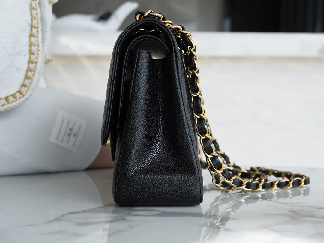 CHFLAP BAG JUMBO 30CM GOLD HARDWARE BLACK CAVIAR