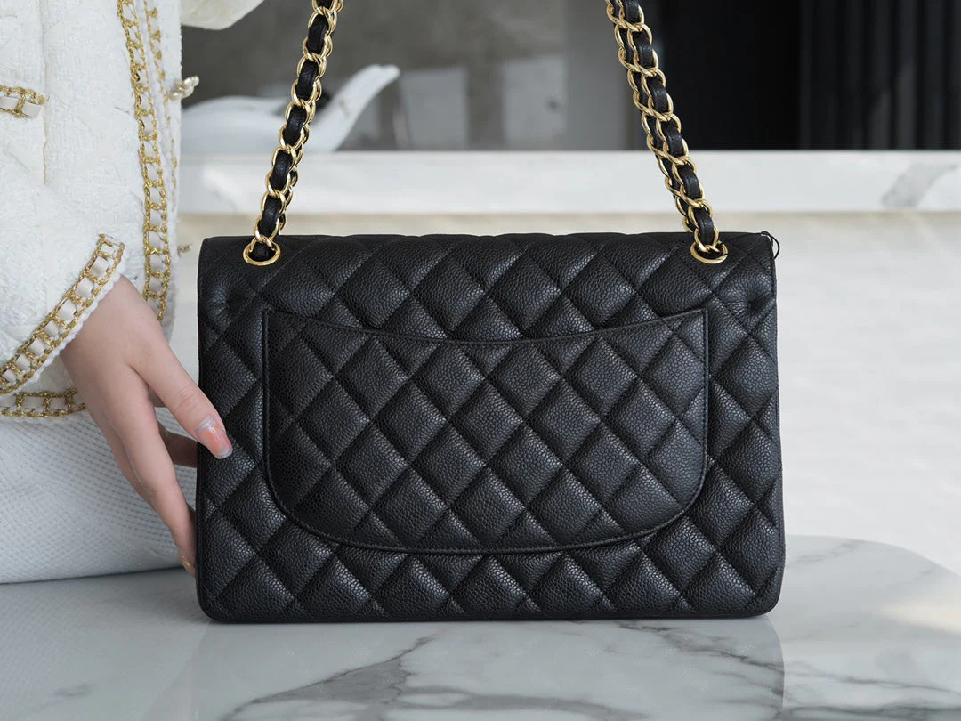CHFLAP BAG JUMBO 30CM GOLD HARDWARE BLACK CAVIAR