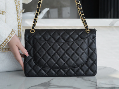 CHFLAP BAG JUMBO 30CM GOLD HARDWARE BLACK CAVIAR
