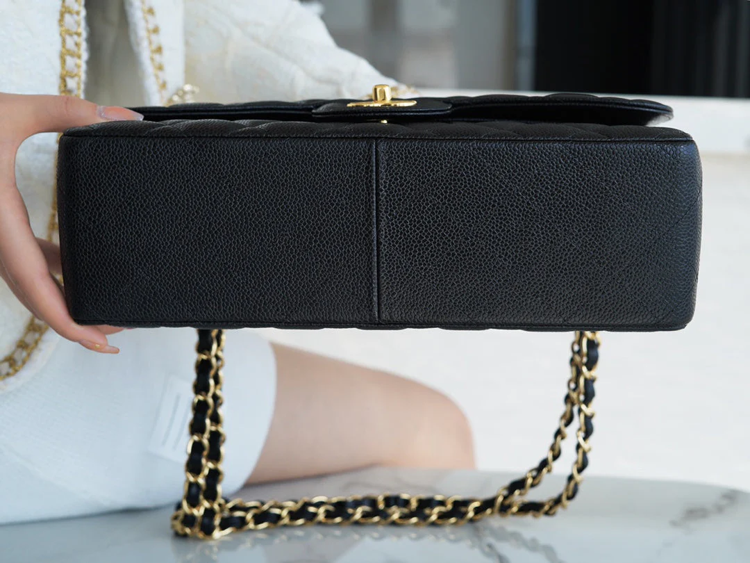 CHFLAP BAG JUMBO 30CM GOLD HARDWARE BLACK CAVIAR