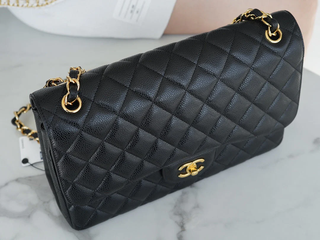 CHFLAP BAG JUMBO 30CM GOLD HARDWARE BLACK CAVIAR