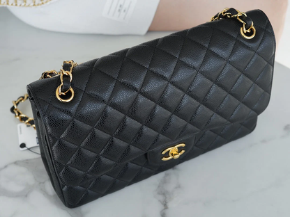 CHFLAP BAG JUMBO 30CM GOLD HARDWARE BLACK CAVIAR
