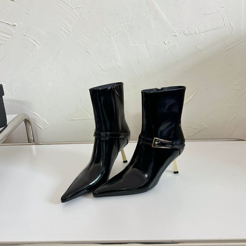 LEE BOOTIES IN BLACK GLAZED CALFSKIN