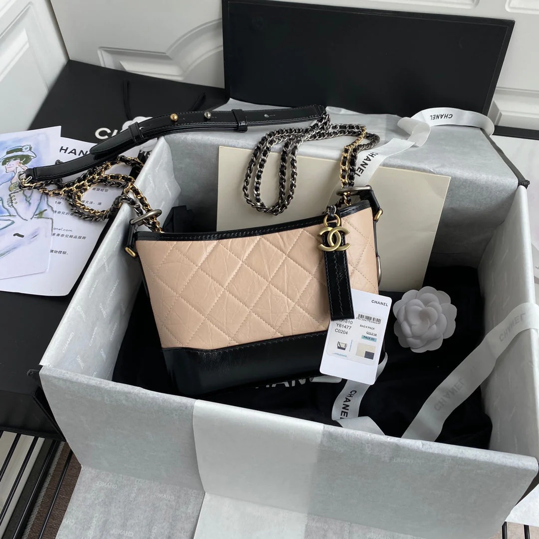 CHANEL GABRIELLE MINI 20 HOBO BAG IN ALMOND BEIGE MIX BLACK