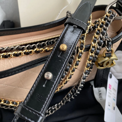 CHANEL GABRIELLE MINI 20 HOBO BAG IN ALMOND BEIGE MIX BLACK