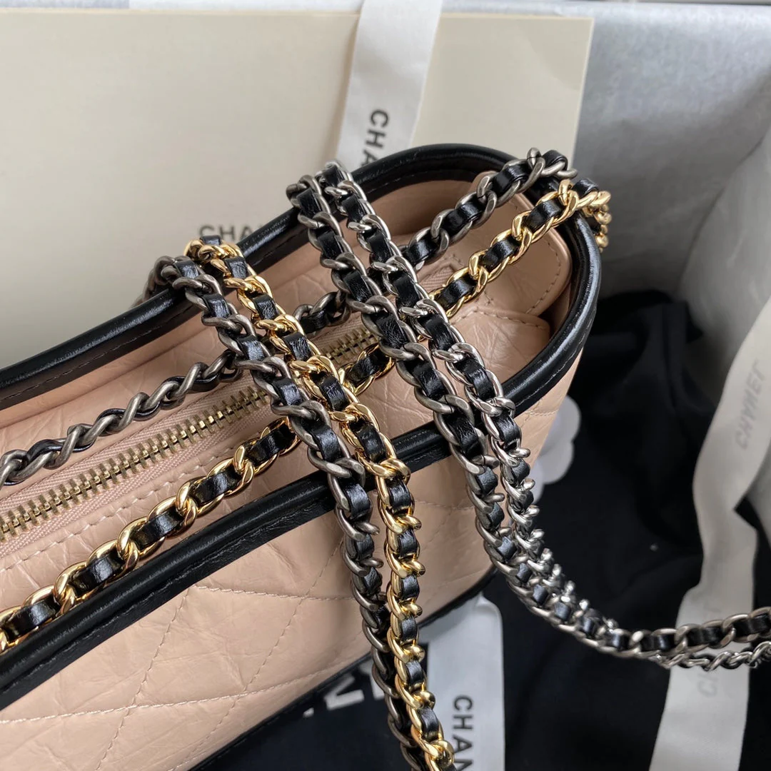 CHANEL GABRIELLE MINI 20 HOBO BAG IN ALMOND BEIGE MIX BLACK