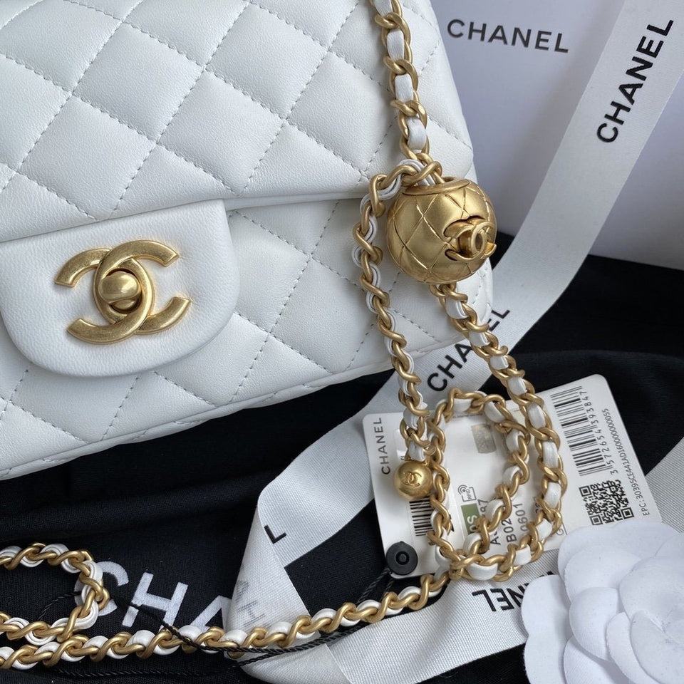 Chanel White Pearl Crush Mini Flap Bag