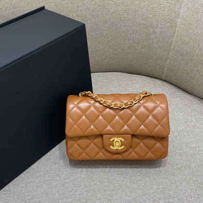 CHANEL FLAP BAG 20CM CARAMEL LAMBSKIN GOLD HARDWARE