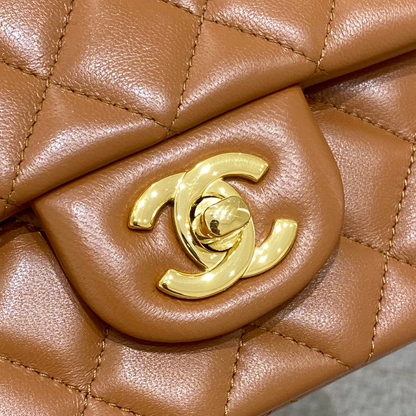 CHANEL FLAP BAG 20CM CARAMEL LAMBSKIN GOLD HARDWARE