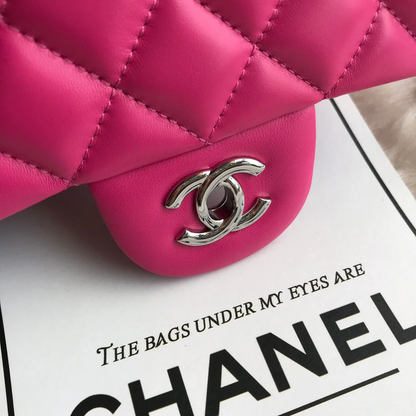 CHANEL 20 CLASSIC SMALL DOUBLE FLAP BAG IN DEEP PINK CALFSKIN