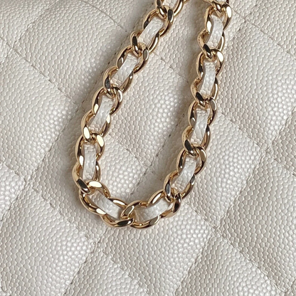 CHANEL 25C FLAP BAG 18 IN WHITE SHINY GRAINED CALFSKIN GOLD HARDWARE